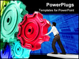 PowerPoint Template - Businessman Turning a Gear on a abstract background