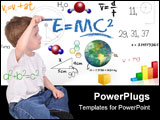 PowerPoint Template -  young boy child is writing out math and science equations and formulas. He is sitting on the floor