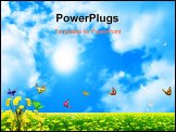 PowerPoint Template - Green grass and flowers with the cloudy dark blue sky