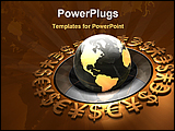PowerPoint Template - a global surrounded by a ring of bronze yen euro and dollar symbols