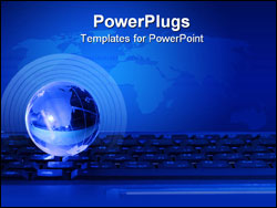 PowerPoint Template - Blue background with glassy globe lying on laptop keyboard