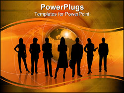 PowerPoint Template - Digital Illustration of businessmen and businesswomen with the world