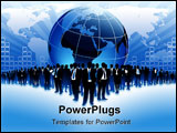 PowerPoint Template - Businesspeople are standing in front of large world map.