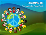 PowerPoint Template - A globe with the peace sign on it and children dressed in their countries flag surround it