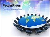PowerPoint Template - Conference table with world map - this is a 3d render illustration