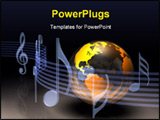 PowerPoint Template - d illustration of a glossy/reflective globe on a dark surface with translucent musical notes orbiti