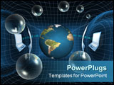 PowerPoint Template - Global Network and Communication of two laptops around the world.