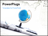 PowerPoint Template - The globe the newspaper pencil and the calculator on a white background business