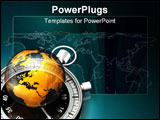 PowerPoint Template - d illustration of a glossy transparent globe sitting in the center of a metallic stopwatch on a wor