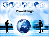 PowerPoint Template - usy business people hurry to flights or appointments to do global business. Clocks and globes sugge