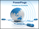 PowerPoint Template - Blue and white Earth Globe oriented to Asia connected with three computer mouses