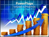 PowerPoint Template - 3d illustration of raising coins charts with arrow