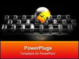 PowerPoint Template - d illustration of a transparent globe sitting on top of three large metallic motorcycle chain segme