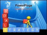 PowerPoint Template - A 3D cartoon small business man adds to his goals to build on his strategy.