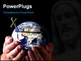 PowerPoint Template - ands holding world with cross on isolated black background. Religious Concept. Earth image courtesy