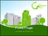 PowerPoint Template - Single green building shines among many grey buildings
