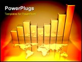 PowerPoint Template - 3D gold growth graph with world map. All in gold.