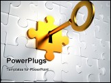 PowerPoint Template - Golden key and puzzle pieces - 3d render illustration