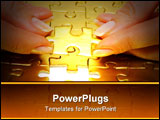 PowerPoint Template - woman fingers holdings gold puzzle in combination