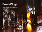PowerPoint Template - A close up of a bunch of shot glasses and a bottle of whiskey on a old wood table.