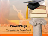 PowerPoint Template - educational books on a column with cap and tassle