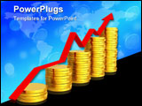 PowerPoint Template - Growing bar chart from golden coins with red arrow