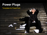 PowerPoint Template - Despaired businessman screaming with papers in hands while sitting on staircase