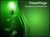 PowerPoint Template - Green light lamp bulb on dark background.