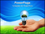 PowerPoint Template - Little glowing light in the palms against the blue sky and green grass
