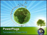 PowerPoint Template - green globe plant coming up from grass ground over blue sky