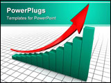 PowerPoint Template - 3d illustration of raising charts and upward arrow over grid background