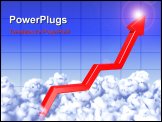 PowerPoint Template - On 3d images graph of red arrow grow on sky from clouds