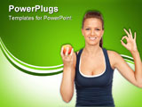 PowerPoint Template - Gymnastics girl with an apple saying OK on white background