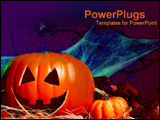 PowerPoint Template - Carved pumpkins with various Halloween items.
