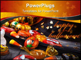 PowerPoint Template - Scatter Halloween candies over Wizard hat, Halloween theme.