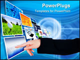 PowerPoint Template - oloful screens with different inages on them, flying in the air in one direction, as a virtual keyb
