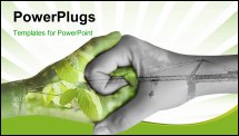 PowerPoint Template - Two hands ecology. Nature and industry together