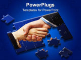 PowerPoint Template - Hand shake puzzle over stock chart with shallow depth of field
