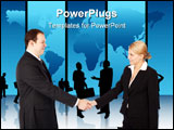 PowerPoint Template - Man and woman business handshake on white background