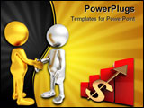 PowerPoint Template - hree dimensional render of two cartoon human figures shaking hands. One figure is golden and the ot