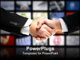 PowerPoint Template - Businessman handshake over perspective screen wallpaper communication