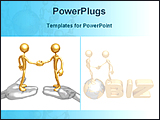 PowerPoint Template - two golden models shaking hands for business deal