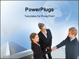 PowerPoint Template - A businesswoman and businessman shaking hands in a hall