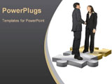 PowerPoint Template - business couple handshaking over two puzzle pieces