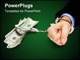 PowerPoint Template - Hand with handcuffs and US dollars isolated against white background