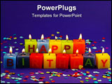 PowerPoint Template - Colorful burning happy birthday candles on lilac background
