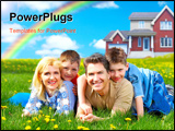 PowerPoint Template - Happy family. Father mother and sons on the green grass