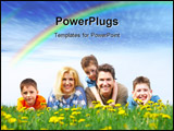 PowerPoint Template - Happy family. Father mother and sons in the park