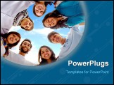 PowerPoint Template - group of happy friends smiling with heads together outdoors with a blue sky in the background