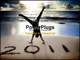 PowerPoint Template - happy new year 2011 on the beach of sunrise . young man handstand and celebrate .